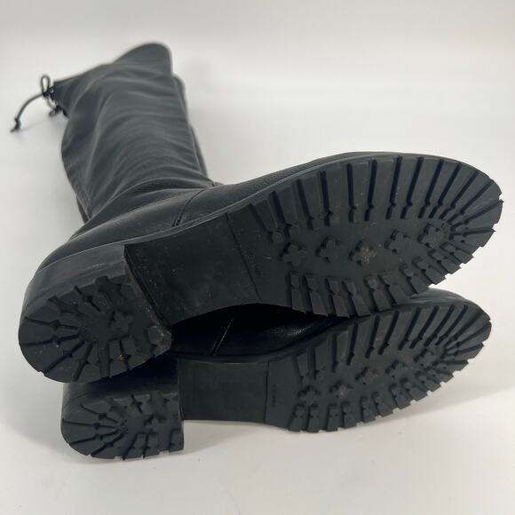 Stuart Weitzman Lowland Boots Women 7 Black Stretch Leather Over The Knee READ - Picture 5 of 11